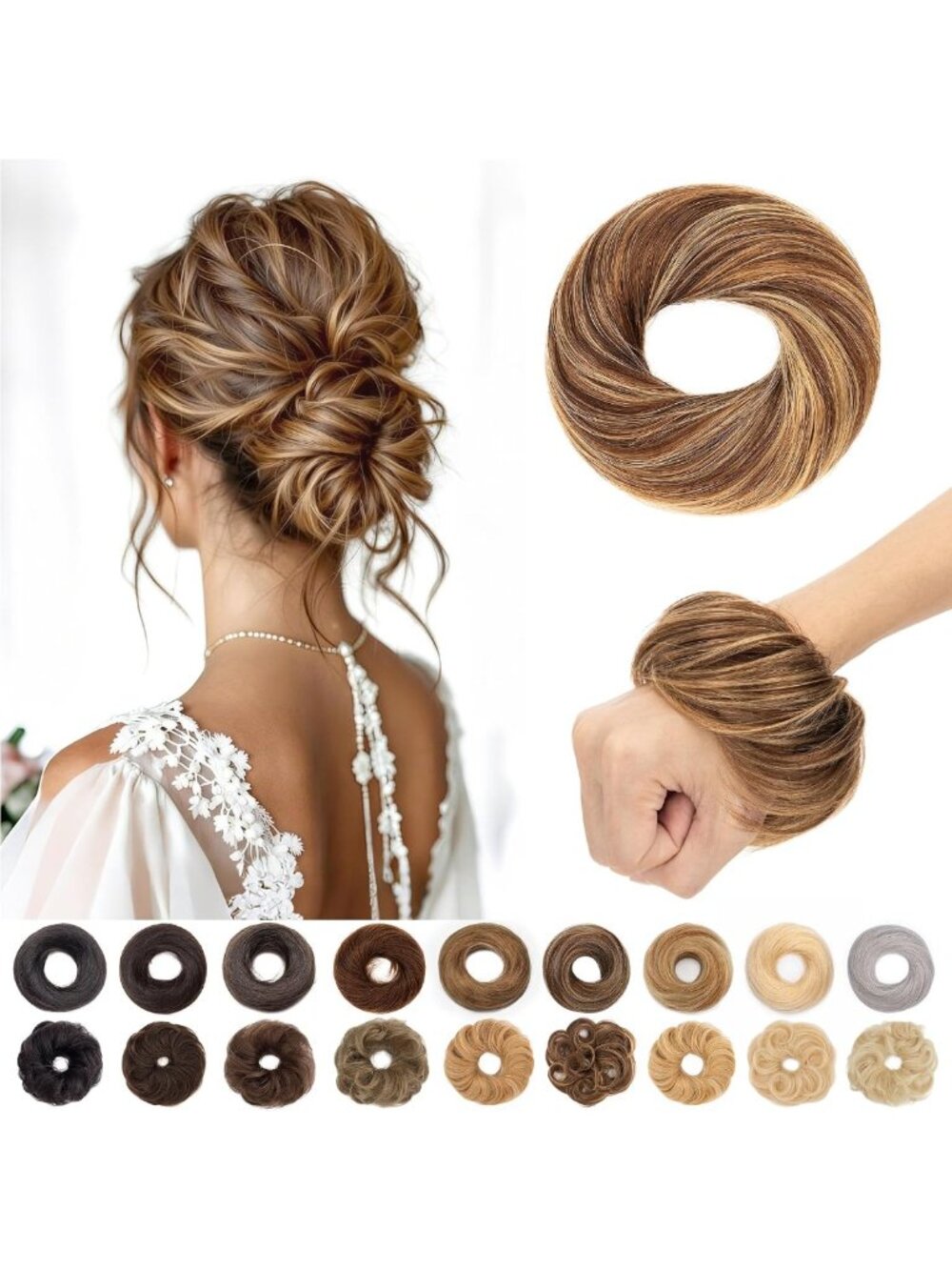 Messy Bun Hairpiece for Women - Real Human Hair Tousled Updo Scrunchie Chignon